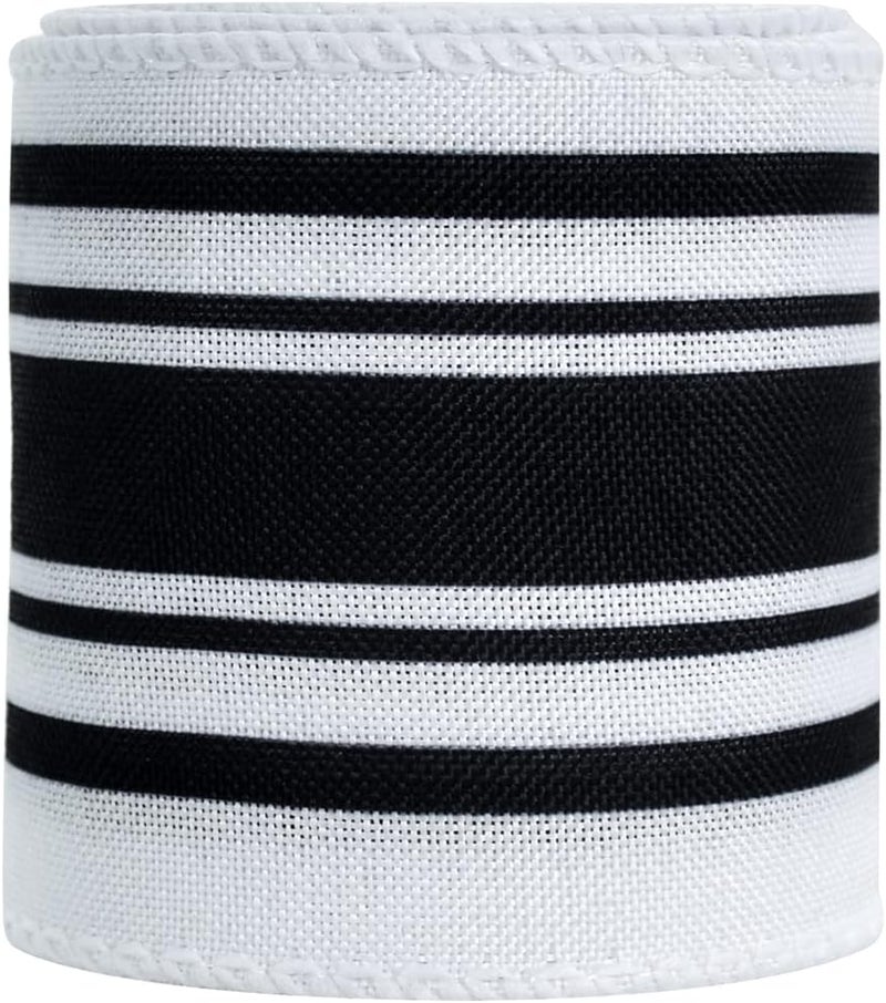 TONIFUL 2.5 Inch Black and White Striped Wired Edge Ribbon, Burlap Ribbon, Blakc White Wired Ribbon for Gift Wrapping, Wreath Bows Making, Crafts Home Party Christmas Tree Decoration（Striped，6yds） - Image 4